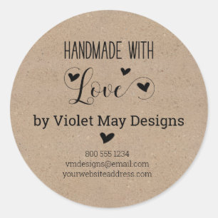 Handgefertigt mit Liebe Rustic Kraft Look Custom L Runder Aufkleber