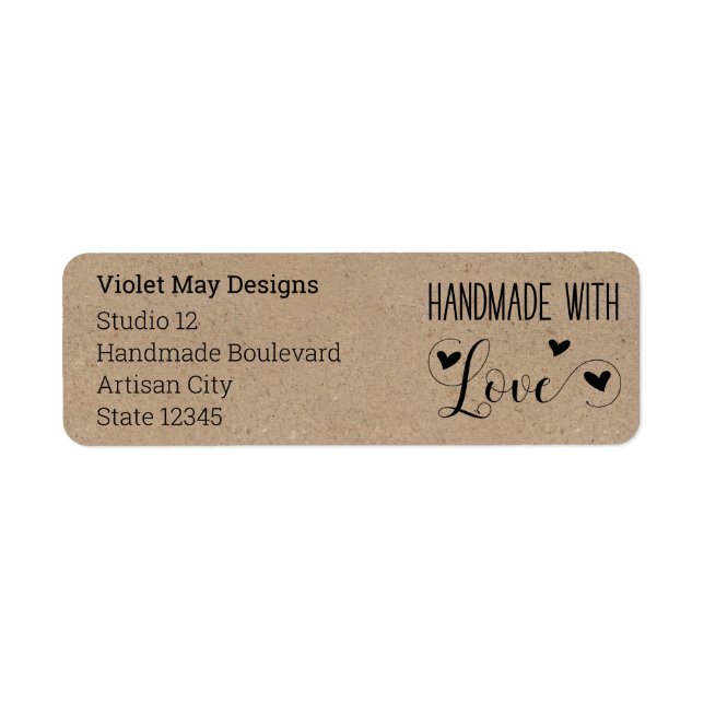 Handgefertigt mit Liebe Rustic Kraft Rücksendeadre (Vorne)
