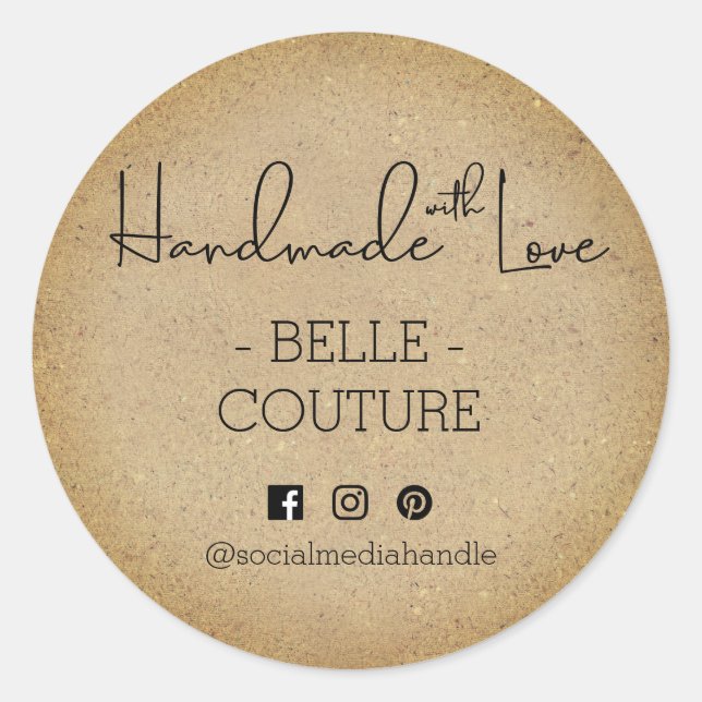 Handgefertigt mit Liebe Rustic Ombre Kraft Look Cu Runder Aufkleber (Vorderseite)