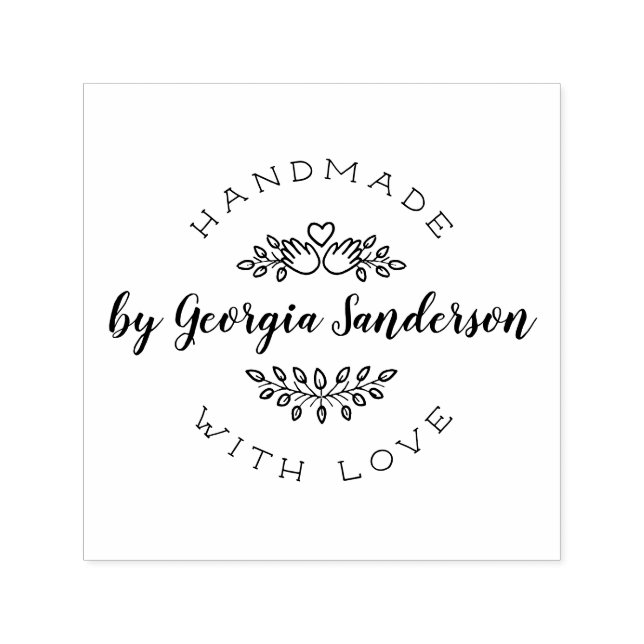 Handgefertigt mit Liebe | Rustikale Herz- und Hand Permastempel (Design)