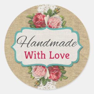 Handgefertigt mit Liebe Shabby Chic Rosen Antike S Runder Aufkleber