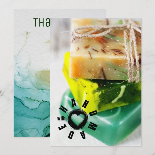 Handgefertigt mit Liebe signieren Soap Maker Busin Dankeskarte (Vorne/Hinten)