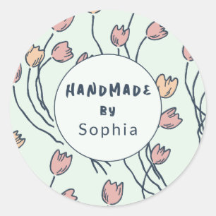 Handgefertigt mit Liebe Sketchy Floral Cottage S Runder Aufkleber
