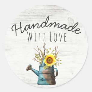 Handgefertigt mit Liebe Sonnenblume Floral & Rusti Runder Aufkleber