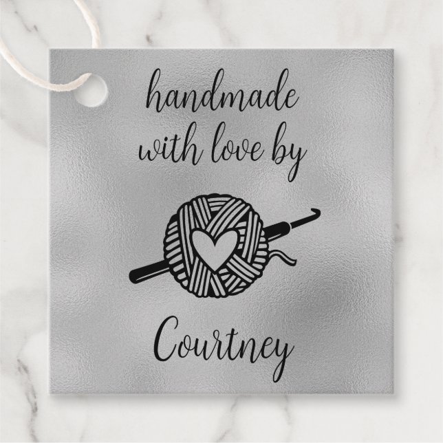 Handgefertigt mit Liebe Square Crochet Geschenkanhänger (Vorderseite)