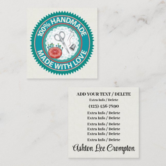 Handgefertigt mit Liebe SQUARE-Visitenkarte Quadratische Visitenkarte (Vorne/Hinten)