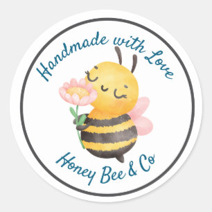 Handgefertigt mit Liebe. Süße Biene personalisiert Runder Aufkleber