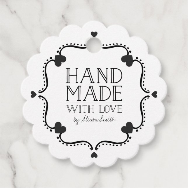 Handgefertigt mit Liebe-Tag mit Herz Geschenkanhänger (Vorderseite)