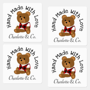 Handgefertigt mit Liebe Teddy Bär Niedlich Persona Etiketten