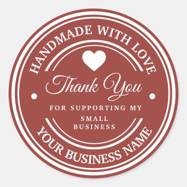 Handgefertigt mit Liebe | Vielen Dank für Ihr klas Runder Aufkleber (Vorderseite)