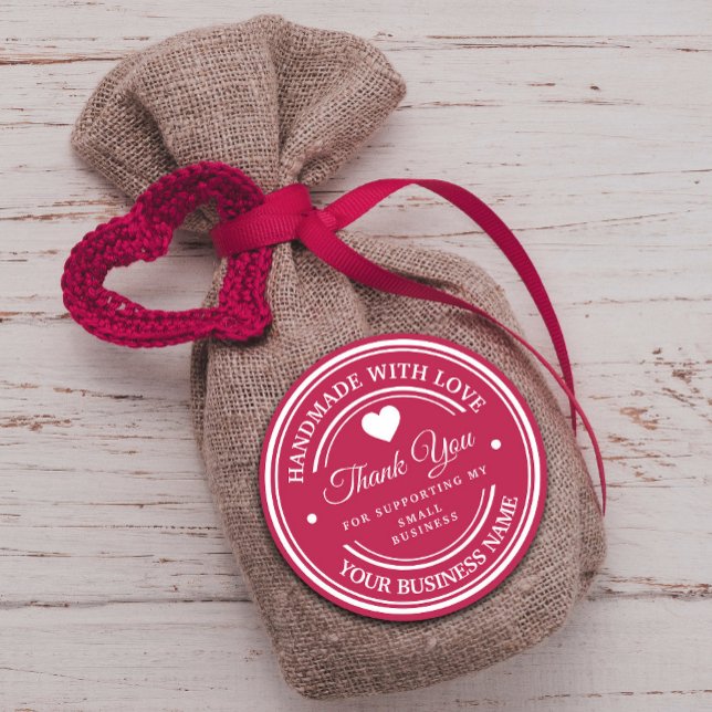 Handgefertigt mit Liebe | Vielen Dank Runder Aufkleber (Handmade with love | thank you classic round sticker #christmas #newyear #supportsticker #purchase)