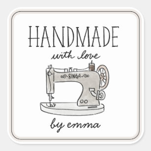 Handgefertigt mit Liebe Vintage Nähmaschine Quadratischer Aufkleber