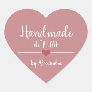 Handgefertigt mit Liebe vintage rosa Herz-Aufkleber