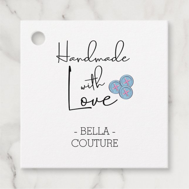 Handgefertigt mit Niedlichen blauen Tasten, weiß Geschenkanhänger (Vorderseite)