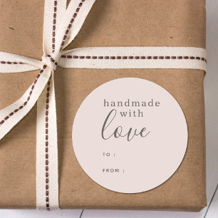 Handgefertigt mit Personalisiert rosa Liebe Runder Aufkleber