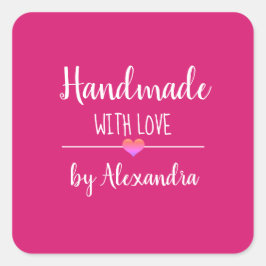 Handgefertigt mit rechteckigem Liebe-Rosa-Skriptna Quadratischer Aufkleber