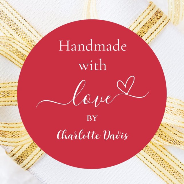 Handgefertigt mit rotem Liebe-Namen Runder Aufkleber (Von Creator hochgeladen)