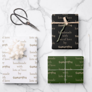 Handgefertigt mit vielen Lieben Gold Schwarz Grün Geschenkpapier Set