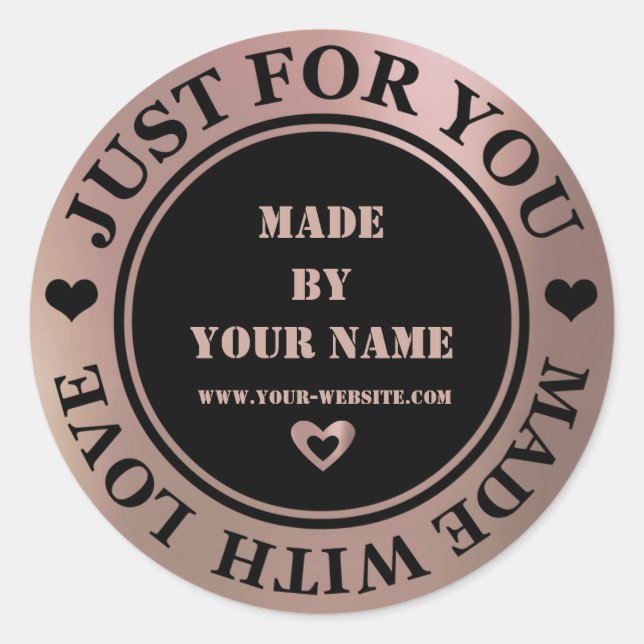 Handgefertigt nur für Sie gemacht Liebe Schwarz-We Runder Aufkleber (Vorderseite)