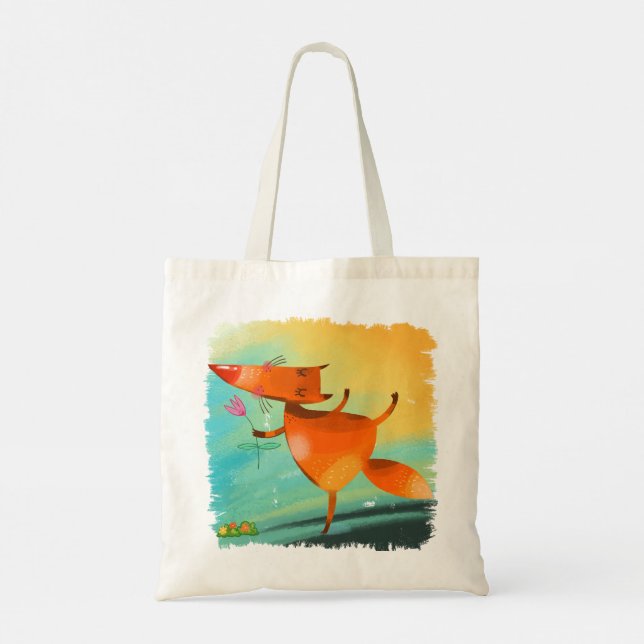 Handgefertigte Aquarellfarben Funny Fox Tragetasche (Rückseite)