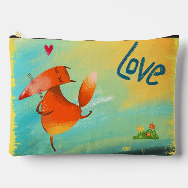 Handgefertigte Aquarellfarben Funny Fox Zubehörtasche (Vorderseite)