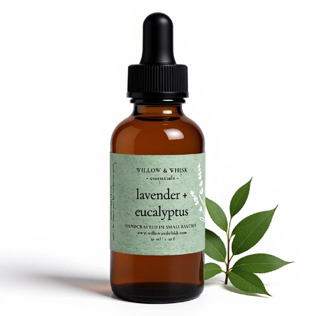 Handgefertigte Aromatherapie Essential Oil Splage  Rechteckiger Aufkleber (essential oil bottle label sage green kraft botanical custom packaging artisan maker business gifts)