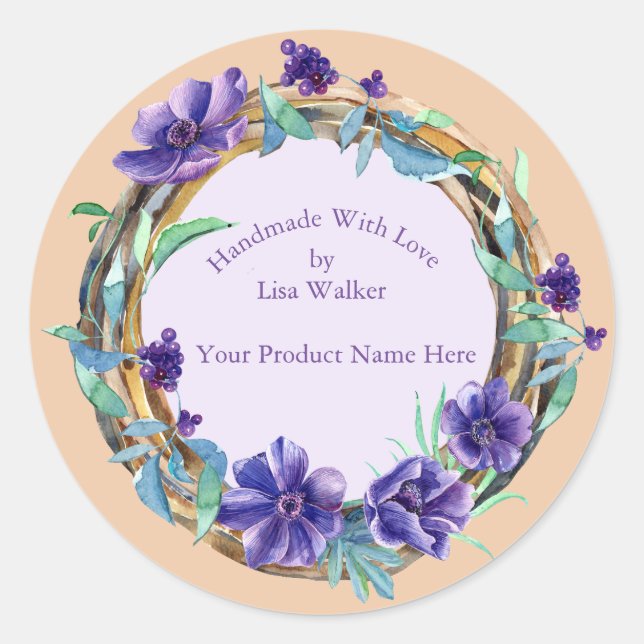 Handgefertigte Artikelbezeichnung Rustikale Kleide Runder Aufkleber (Vorderseite)