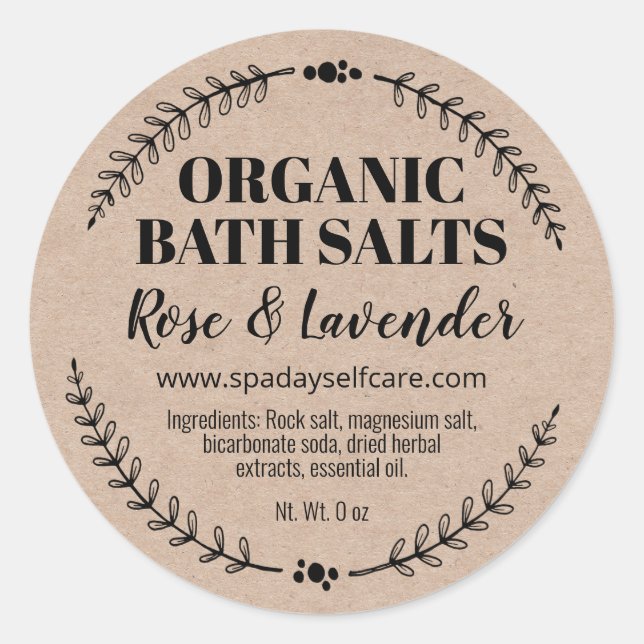 Handgefertigte Bio Bath Salt Labels auf Kraft Runder Aufkleber (Vorderseite)