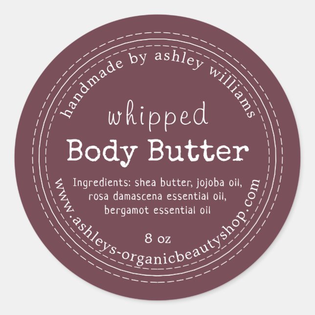 Handgefertigte Body Butter Bio Business Burgund Runder Aufkleber (Vorderseite)