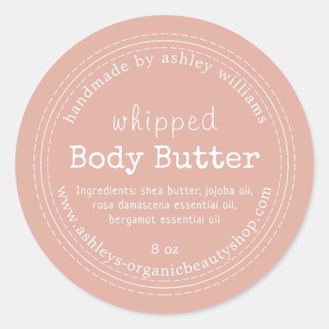 Handgefertigte Body Butter Bio Business Dusty Pink Runder Aufkleber (Vorderseite)