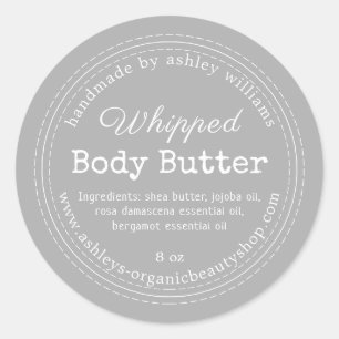 Handgefertigte Body Butter Grau Bio Jar Label Runder Aufkleber