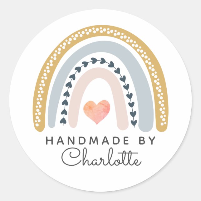 Handgefertigte Boho Wasserfarbenschleife und rosa  Runder Aufkleber (Vorderseite)