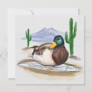 Handgefertigte Ente im Wasserloch (Vintage-Aquarel Feiertagskarte