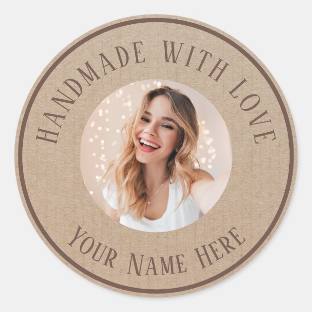 Handgefertigte Etiketten mit Liebe individuelle Na Runder Aufkleber (Vorderseite)