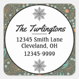 Handgefertigte farbige Weihnachtsblumen-Rücksendea Quadratischer Aufkleber