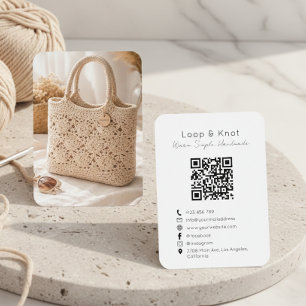 Handgefertigte Häkel-Geschäfskarte Minimal QR Code Visitenkarte