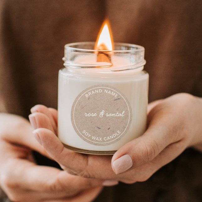 Handgefertigte Kerzenlehre Einfache moderne, rusti Runder Aufkleber (Modern rustic recycled kraft paper candle stickers and candle labels for small business  )