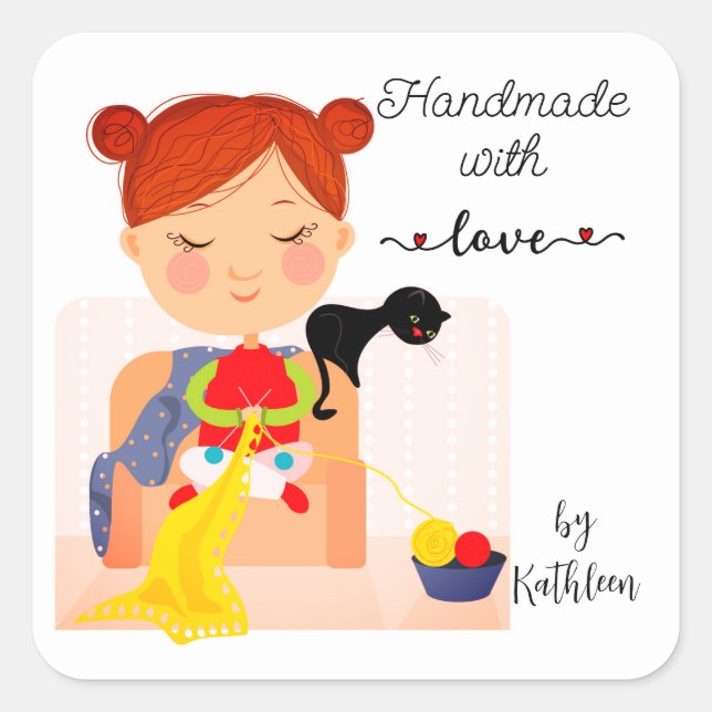 Handgefertigte Knetmaschinen mit Liebe Personalisi Quadratischer Aufkleber (Vorderseite)