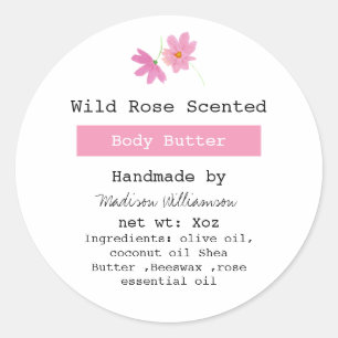 Handgefertigte Körperbutter Pink Floral Inhaltssto Runder Aufkleber