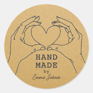 Handgefertigte Kraft Papier Herz Hands Custom Arti Runder Aufkleber