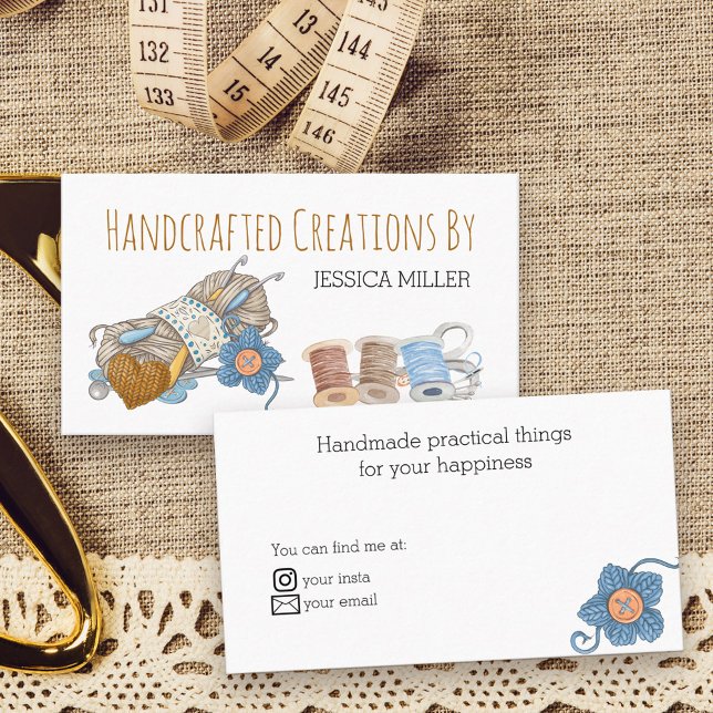 Handgefertigte Kreationen Garne und Nähen weiß Visitenkarte (Handmade Creations Business Card - ideal for crafts inc. sewing, crochet, knitting ..)