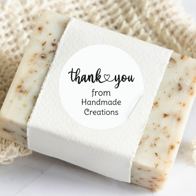 Handgefertigte Kreationen Vielen Dank Runder Aufkleber (Handmade Creations Thank You Heart Classic Round Sticker)