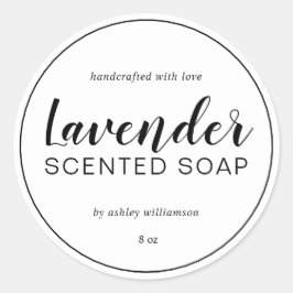 Handgefertigte Lavendelseife Chic Calligraphy Whit Runder Aufkleber