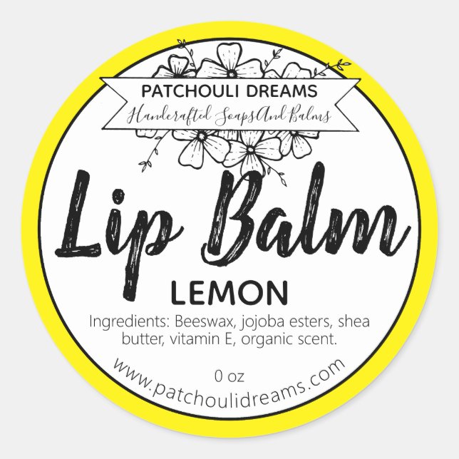 Handgefertigte Lemon Lip Balm Gelbe Labels Runder Aufkleber (Vorderseite)