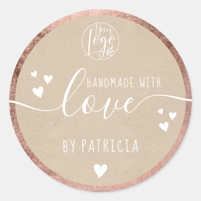 Handgefertigte Liebe Logo-Herzen Rose gold kraft Runder Aufkleber (Vorderseite)