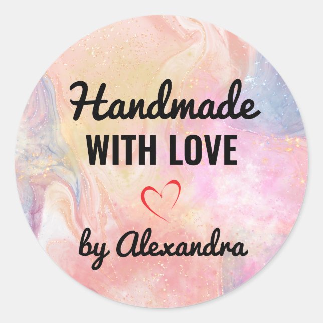 Handgefertigte Liebe pastellfarbener Regenbogenmar Runder Aufkleber (Vorderseite)