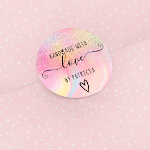 Handgefertigte Liebe pastellfarbener Regenbogenmar Runder Aufkleber