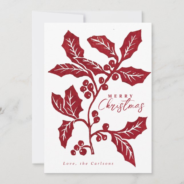 Handgefertigte Linocut Weihnachtskarte Einladung (Vorderseite)