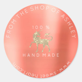 Handgefertigte Logos aus dem Namen Web Coral Unico Runder Aufkleber