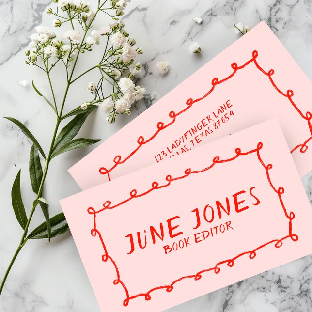 Handgefertigte Loops Doodle Whimsical Inky Chic Ro Visitenkarte (Handmade Loops Doodle Whimsical Inky Chic Red Pink Business Card
)